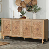 Bellemave® Carved Flower Door Large Storage Cabinet With Metal Handle - Bellemave